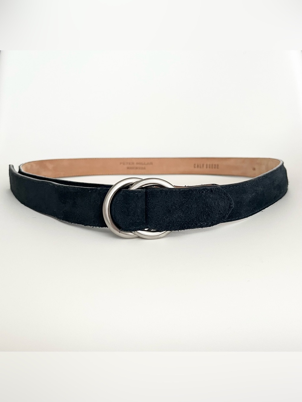 Peter Millar Men's Double O-Ring Calf Suede Belt Size 44 Navy Preppy Nautical